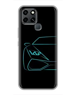 Чехол для Infinix Smart 6 с картинкой «Голубой силуэт Lamborghini»