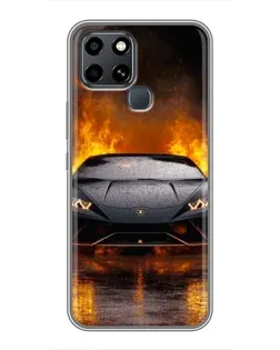 Чехол для Infinix Smart 6 с картинкой «Lamborghini в огне»
