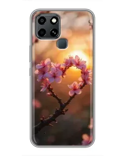 Чехол для Infinix Smart 6 с картинкой «Розовый цвет сердце на фоне заката» Чехол для Infinix Smart 6 с картинкой «Розовый цвет сердце на фоне заката»