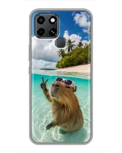 Чехол для Infinix Smart 6 с картинкой «Капибара на море»
