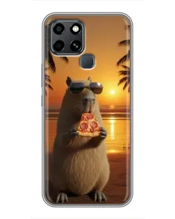 Чехол для Infinix Smart 6 с картинкой «Капибара с пиццей»