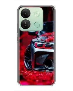 Чехол для Infinix Smart 7 HD с картинкой «Спортивная BMW и цветы»
