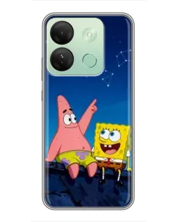 Чехол для Infinix Smart 7 HD с картинкой «Губка Боб и Патрик ночью»