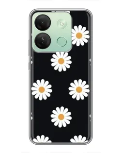 Чехол для Infinix Smart 7 HD с картинкой «Ромашки на черном»