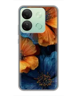 Чехол для Infinix Smart 7 HD с картинкой «Яркая сине-оранжевая флора»