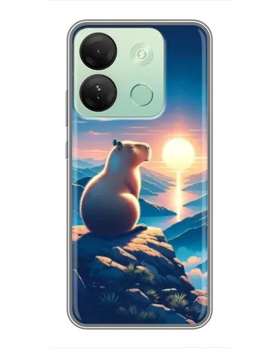 Чехол для Infinix Smart 7 HD с картинкой «Закат солнца с капибарой»