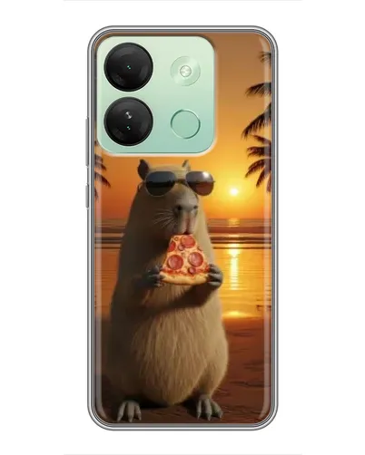 Чехол для Infinix Smart 7 HD с картинкой «Капибара с пиццей»