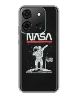 Чехол для Infinix Smart 7 с картинкой «NASA — шагаем по Луне»