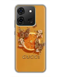 Чехол для Infinix Smart 7 с картинкой «Gucci — золотые бабочки»
