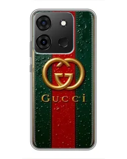 Чехол для Infinix Smart 7 с картинкой «Gucci — фирменная полоса и золото»