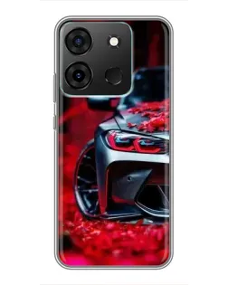 Чохол для Infinix Smart 7 з картинкою «Спортивна BMW та квіти»