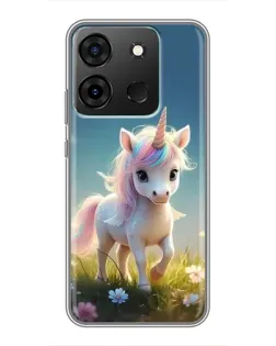 Чехол для Infinix Smart 7 с картинкой «Единорог на поляне»