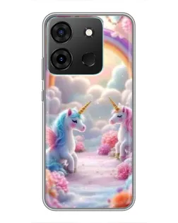 Чехол для Infinix Smart 7 с картинкой «Радуга и единороги»