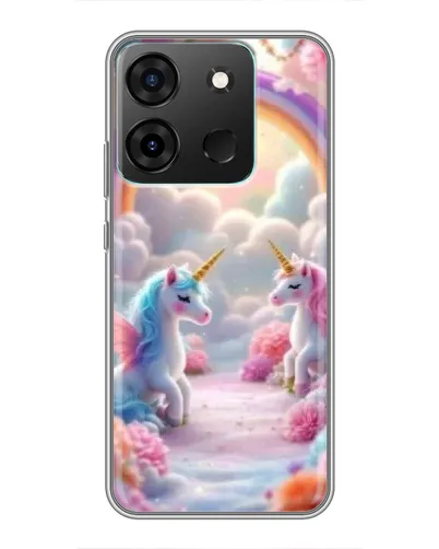 Чехол для Infinix Smart 7 с картинкой «Радуга и единороги»