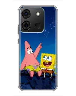 Чехол для Infinix Smart 7 с картинкой «Губка Боб и Патрик ночью»