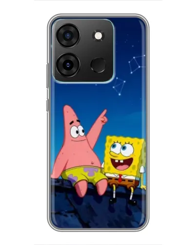 Чехол для Infinix Smart 7 с картинкой «Губка Боб и Патрик ночью»