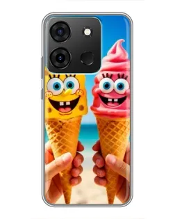 Чехол для Infinix Smart 7 с картинкой «Спанч Боб мороженое»