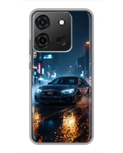 Чехол для Infinix Smart 7 с картинкой «Ночной город и Audi»