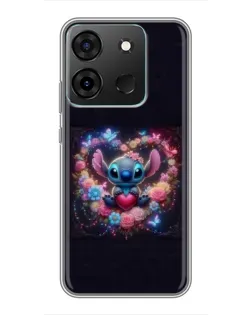 Чехол для Infinix Smart 7 с картинкой «Stitch в цветах»
