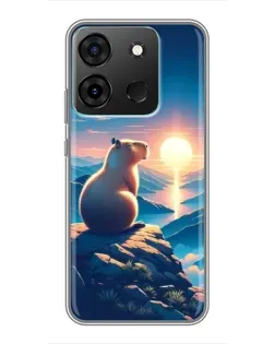 Чохол для Infinix Smart 7 з картинкою «Захід сонця з капібарою»