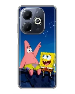 Чехол для Infinix Smart 8 Plus с картинкой «Губка Боб и Патрик ночью»