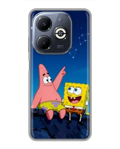 Чехол для Infinix Smart 8 Plus с картинкой «Губка Боб и Патрик ночью»