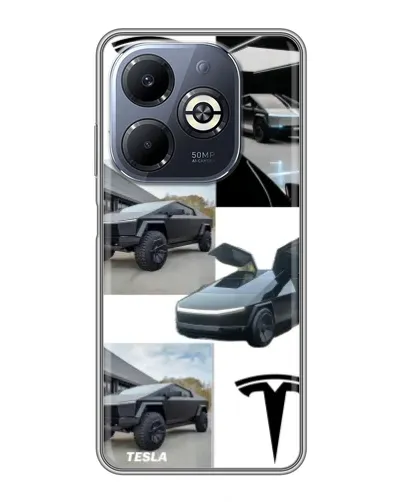 Чехол для Infinix Smart 8 Plus с картинкой «Коллаж Cybertruck Tesla»