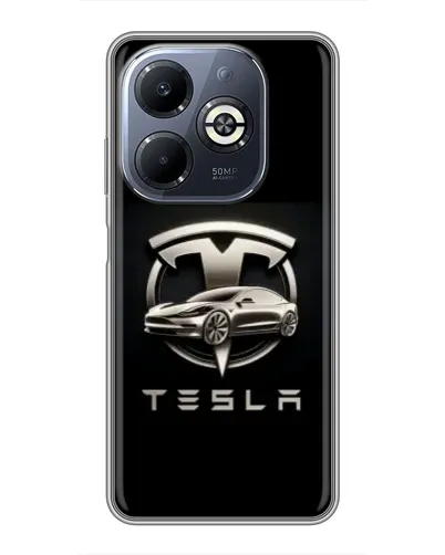 Чехол для Infinix Smart 8 Plus с картинкой «Tesla — серебристое авто»