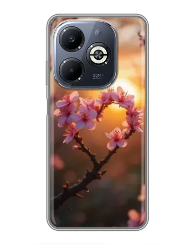 Чехол для Infinix Smart 8 Plus с картинкой «Розовый цвет сердце на фоне заката»