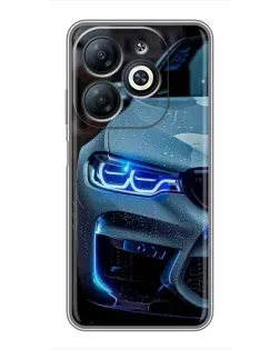 Чехол для Infinix Smart 8 с картинкой «Взгляд BMW с синими фарами»