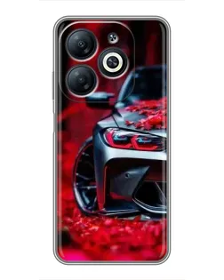 Чехол для Infinix Smart 8 с картинкой «Спортивная BMW и цветы»