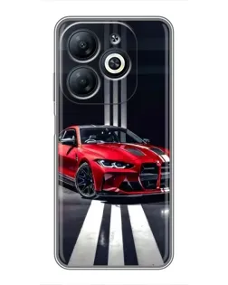 Чехол для Infinix Smart 8 с картинкой «Красная BMW на дороге»