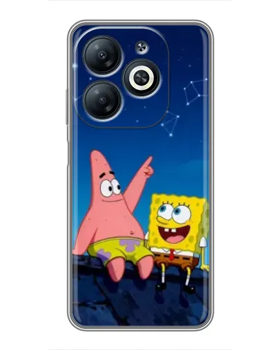 Чохол для Infinix Smart 8 з картинкою «Губка Боб та Патрік вночі»