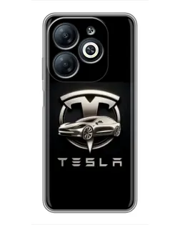 Чехол для Infinix Smart 8 с картинкой «Tesla — серебристое авто»