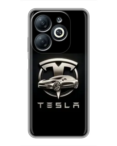 Чехол для Infinix Smart 8 с картинкой «Tesla — серебристое авто»