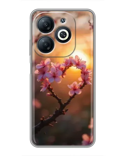 Чехол для Infinix Smart 8 с картинкой «Розовый цвет сердце на фоне заката»