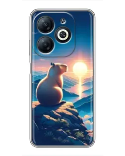 Чехол для Infinix Smart 8 с картинкой «Закат солнца с капибарой»