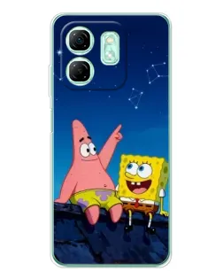Чохол для Infinix Smart 9 з картинкою «Губка Боб та Патрік вночі»