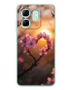 Чохол для Infinix Smart 9 з картинкою «Рожевий цвіт  сердечко на тлі заходу»