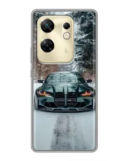 Чехол для Infinix Zero 30 с картинкой «BMW в зимнем лесу»