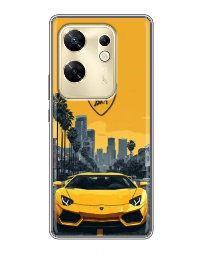 Чехол для Infinix Zero 30 с картинкой «Желтый Lamborghini город»