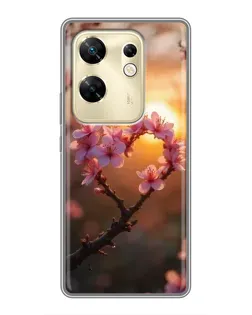 Чохол для Infinix Zero 30 з картинкою «Рожевий цвіт  сердечко на тлі заходу»