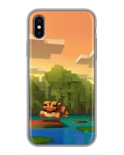 Чохол для iPhone X з картинкою «Майнкрафт захід сонця»