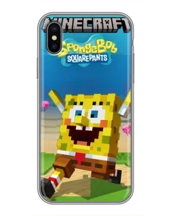 Чохол для iPhone X з картинкою «Губка Боб Minecraft»