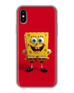 Чохол для iPhone X з картинкою «Спанч Боб на червоному»