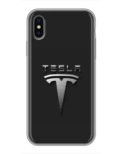 Чохол для iPhone X з картинкою «Сталевий логотип Tesla»