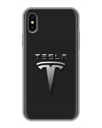 Чохол для iPhone X з картинкою «Сталевий логотип Tesla»