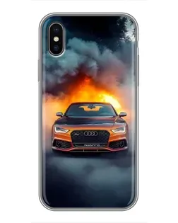 Чохол для iPhone X з картинкою «Audi у вогняному диму»