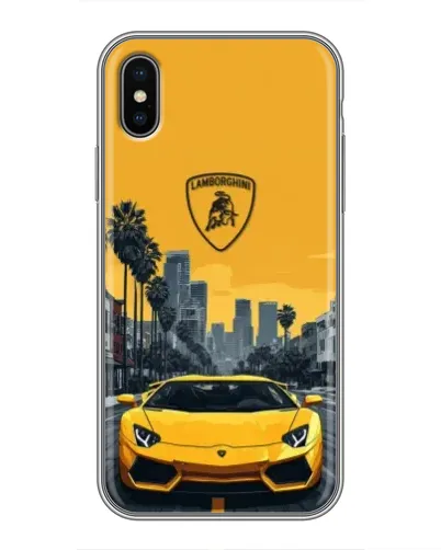 Чохол для iPhone X з картинкою «Жовтий Lamborghini місто»