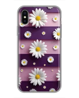 Чохол для iPhone X з картинкою «Ромашки на фіолетовому»